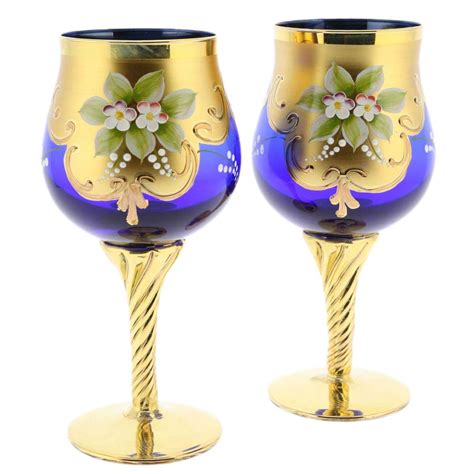 murano glass goblets set   murano glass wine glasses  gold