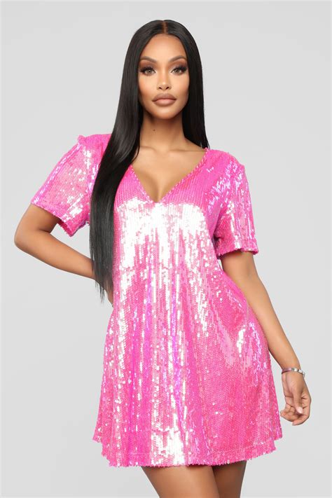 It S Poppin Sequin Shirt Dress Hot Pink