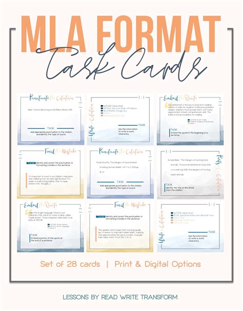 set   task cards  mla format  citation task cards middle
