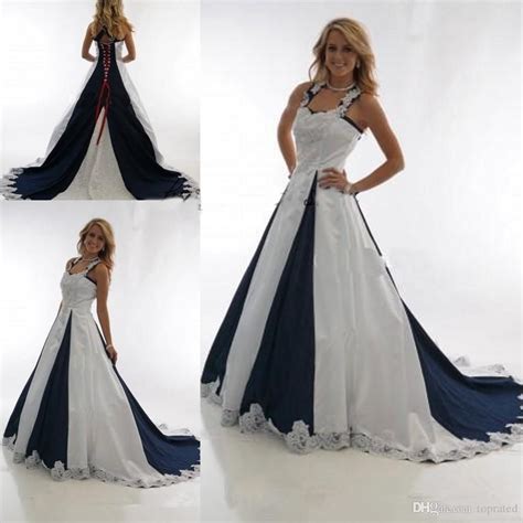 discountvintage navy blue  white country cheap wedding dresses  halter lace  lace stain
