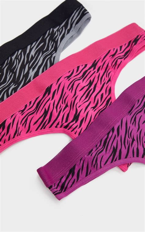 multi zebra print 3 pack thong lingerie prettylittlething