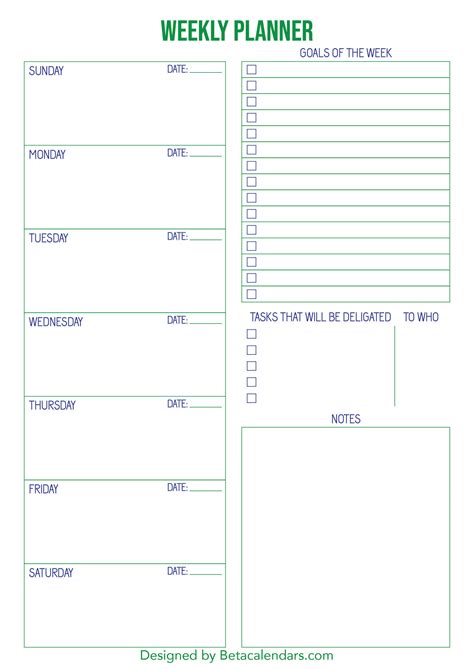 printable weekly planner   printable template calendar