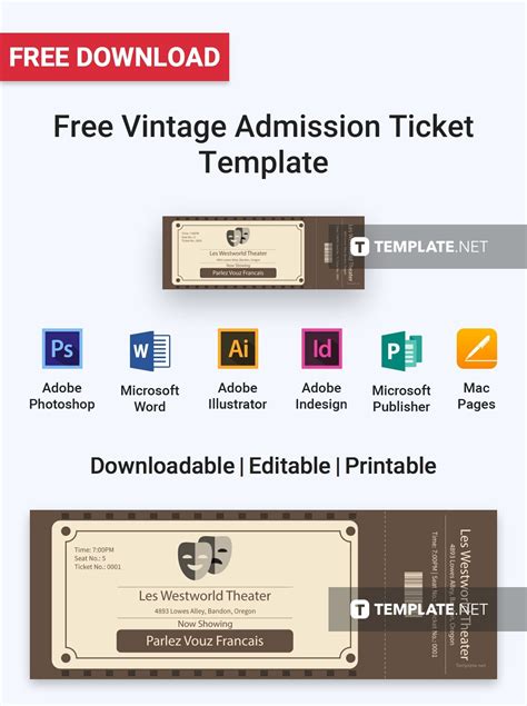 vintage admission ticket template illustrator indesign word apple pages psd publisher