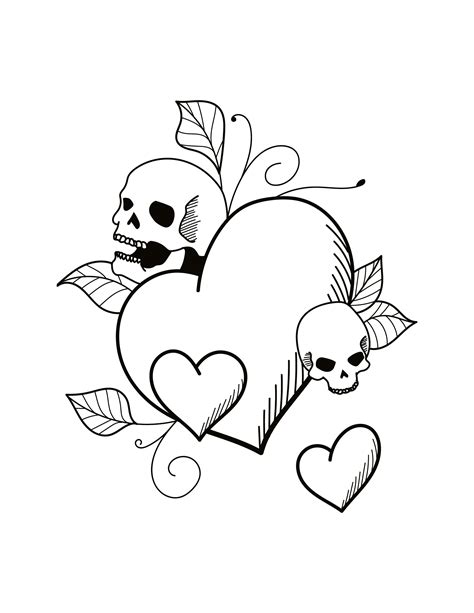 skulls  hearts coloring page eps illustrator jpg png