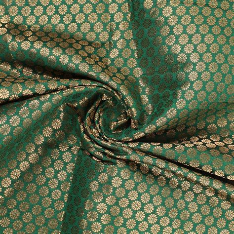dark green brocade art silk fabric   yard indian brocade etsy uk