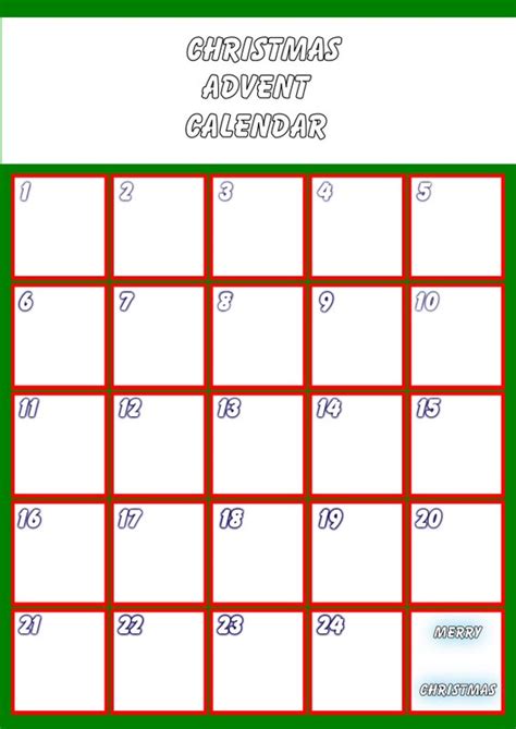 printable advent calendar template printable templates