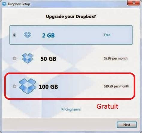 dropbox upgrade gratuit premium accounts