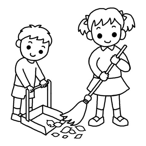 sweeping  floor coloring page sketch coloring page