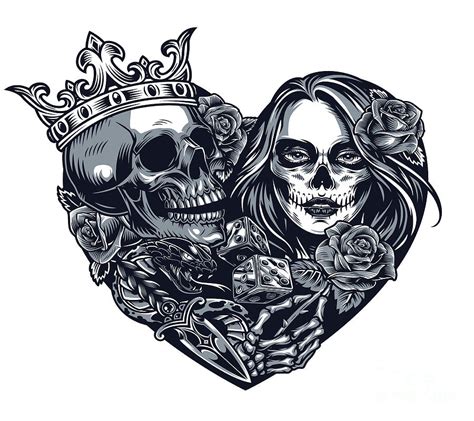 Love Shaped Skull Couples Digital Art By Noirty Designs Fine Art America