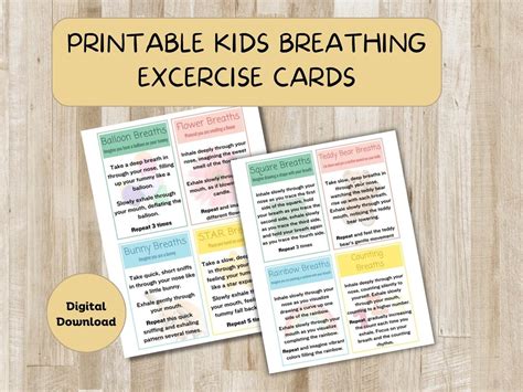 printable breathing exercise cards  kids digital