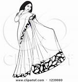 Clipart Sari Saree Indian Woman Beautiful Clipground Dress Illustration Modeling Lal Perera Royalty Vector sketch template