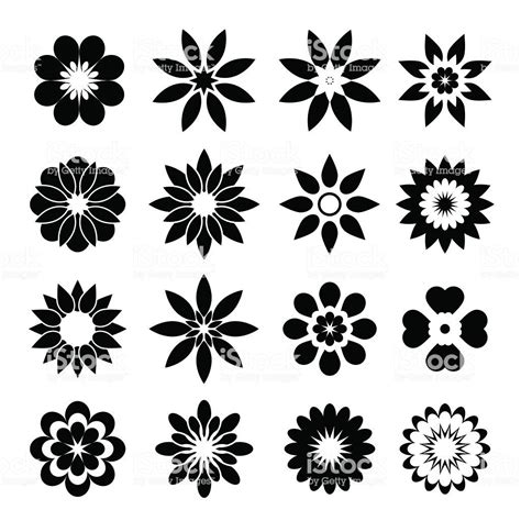 set  black geometric flowers royalty  floral pattern stock