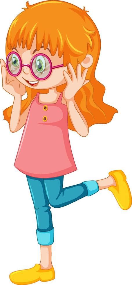 Cute Girl Wearing Glasses Cartoon Character 8132551 Vector Art At Vecteezy