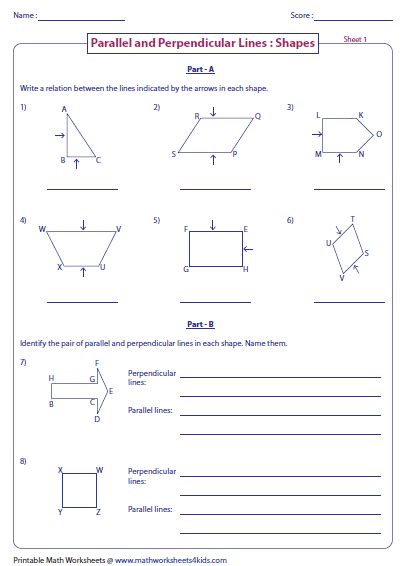 parallel perpendicular  intersecting lines worksheets