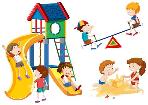 happy children playing  playground stock illustration