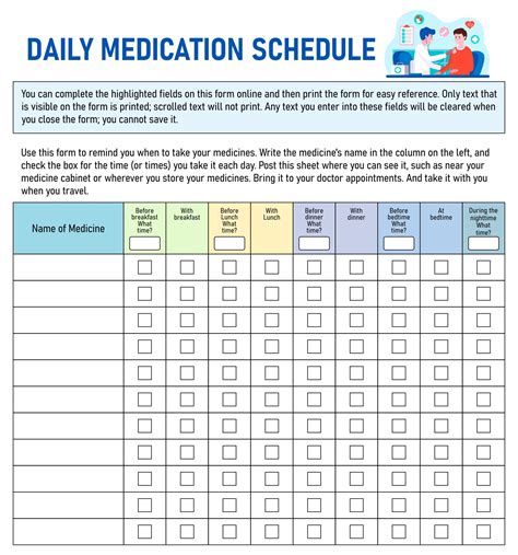 printable daily medication chart  elderly