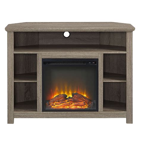 wood corner highboy fireplace tv stand driftwood