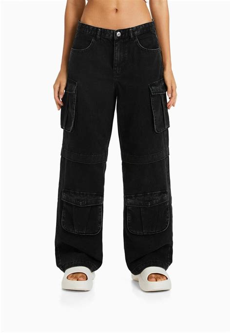 bershka multi pocket flared jeans blackzwart zalandobe
