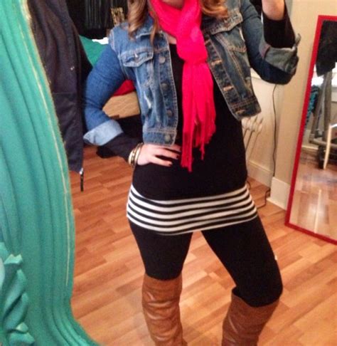 Winter Fall Outfit Blue Jean Jacket Boots Scarf Mini