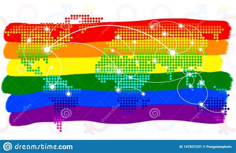 Lgbt Symbol The Color Of Rainbow Flag And World Map Virtual Button On