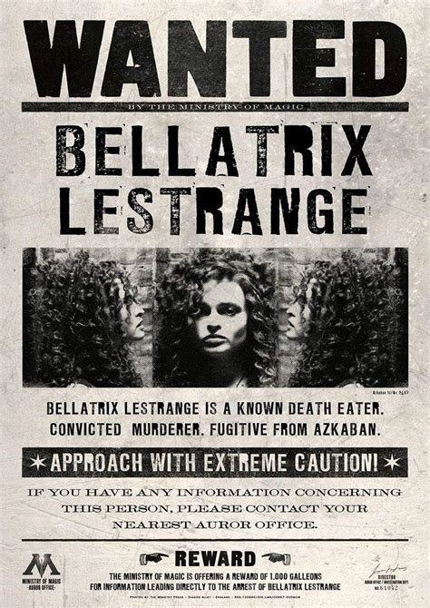 poster affiche harry potter bellatrix lestrange wanted collector