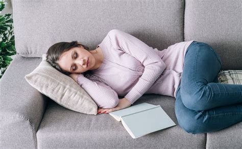 Woman Sleeping On The Couch Stock Image Image Of Beautiful Long