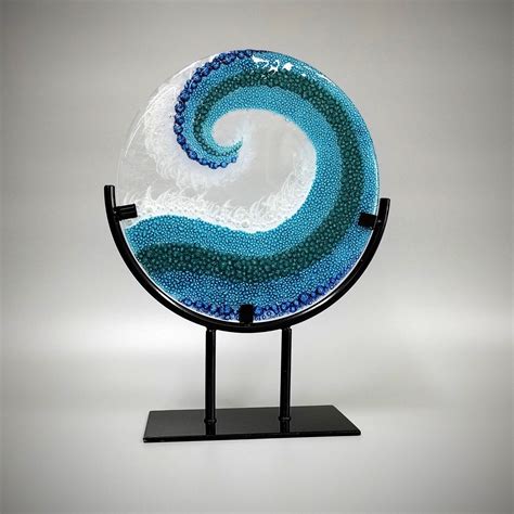 Fused Glass Art Pipeline Ocean Wave Panel With Stand Coastal Ts In