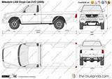 L200 Mitsubishi 2wd Cab Single Blueprints Drawing sketch template