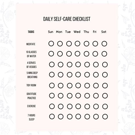 printable  care checklist  printable templates