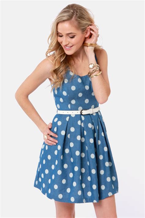 Cute Blue Dress Polka Dot Dress Sleeveless Dress 39 00