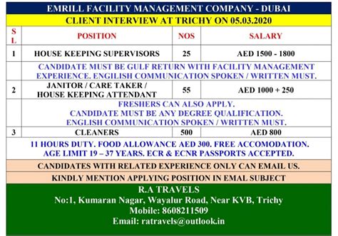 dubai jobs required  emrill facility management company  dubai