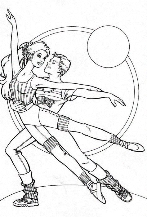 kids  fun kleurplaat ballet ken en barbie dansen