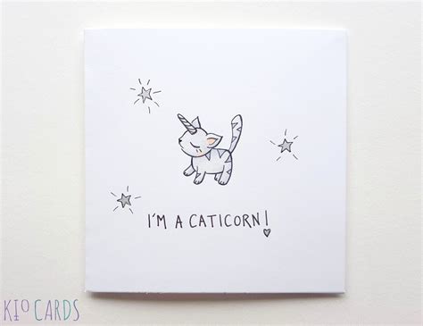 kio cards hand drawn caticorn birthday card caticorn unicorn cat