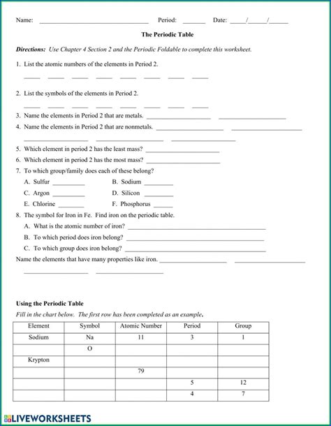 grade periodic table worksheets