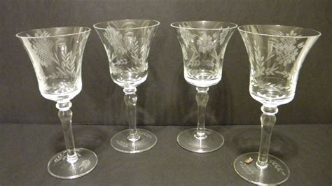 Vintage Crystal Clear Etched Hand Blown Romanian Wine Glasses