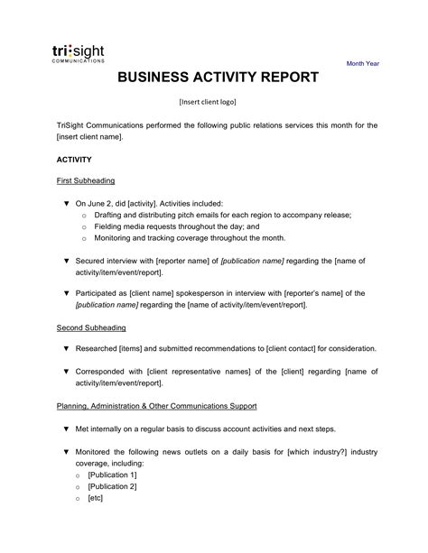 business activity report format templates  allbusinesstemplatescom