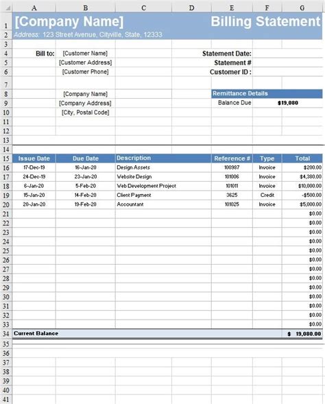 statement template  excel