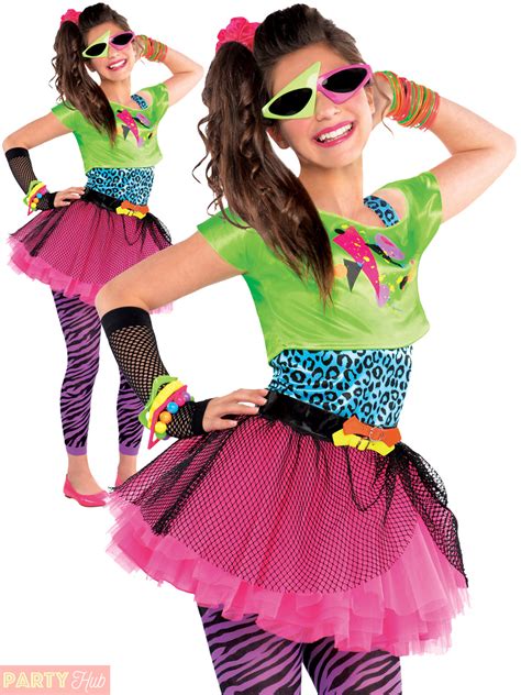 childs girl  costume totally awesome teen neon disco retro fancy