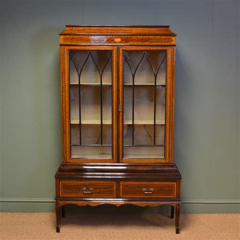 superb quality victorian inlaid mahogany antique display cabinet