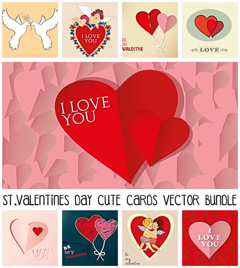 valentines day cute cards vector bundle