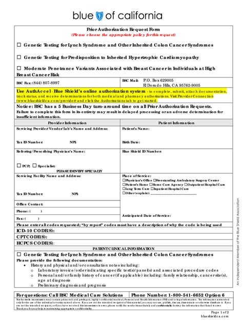 Prior Authorization Request Form Genetic Testing For Lynch Fill Out