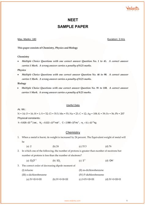 neet sample model  question paper  answer keys