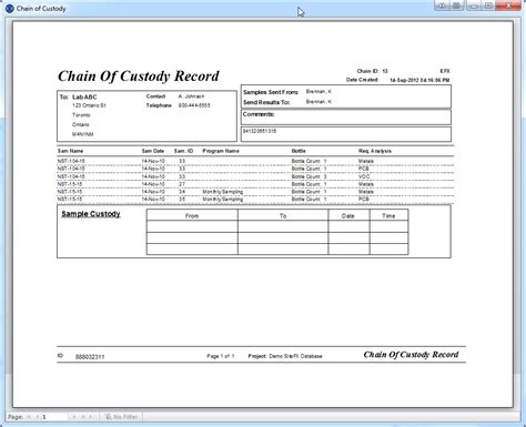 printable chain  custody form template