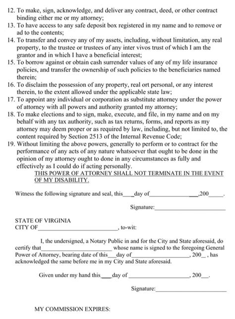 virginia general power  attorney form   page