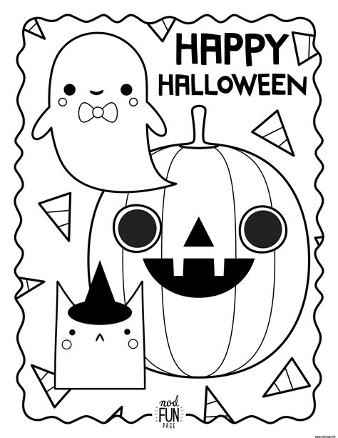 coloriage joyeuse halloween avec fantome citrouille  chat dessin