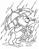 Coloring Pooh Rainy Pages Rainfall Piglet Enjoying Printable Print Size sketch template
