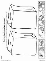 Vegetables Fruits Sorting Worksheet Grocery Bags Science Plants sketch template