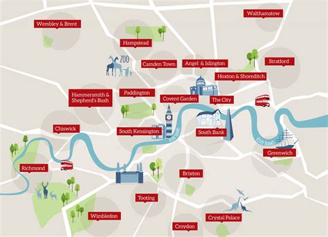 map  london neighborhoods  attractions coastal map world