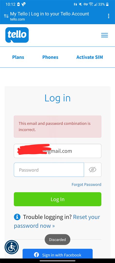im  trouble logging   tello account      password    reset