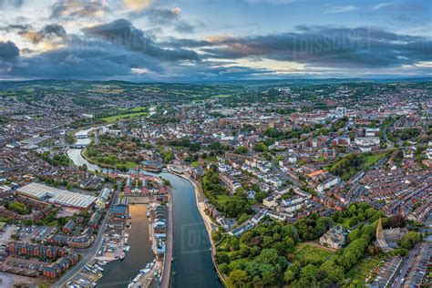 aerial view  exeter city centre   river exe exeter devon england united kingdom